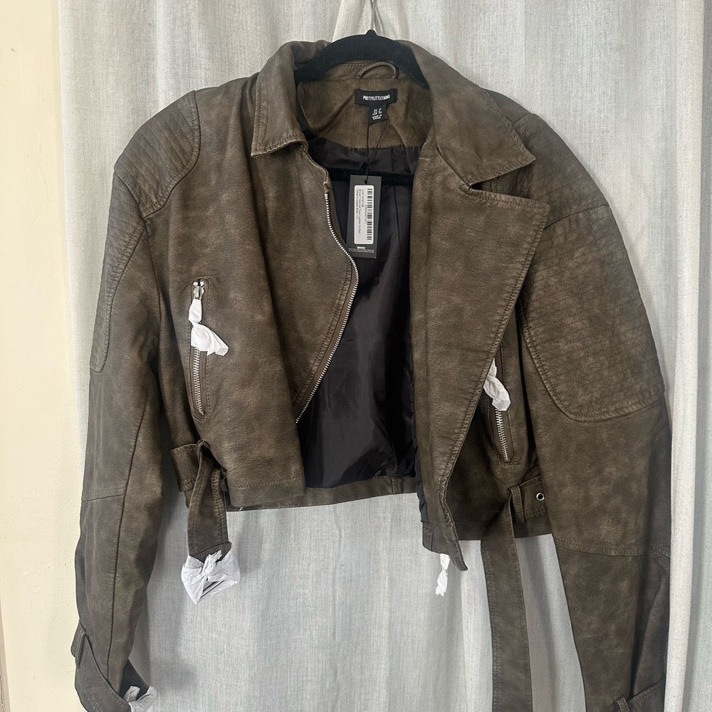 PrettyLittleThing Brown Leather Jacket